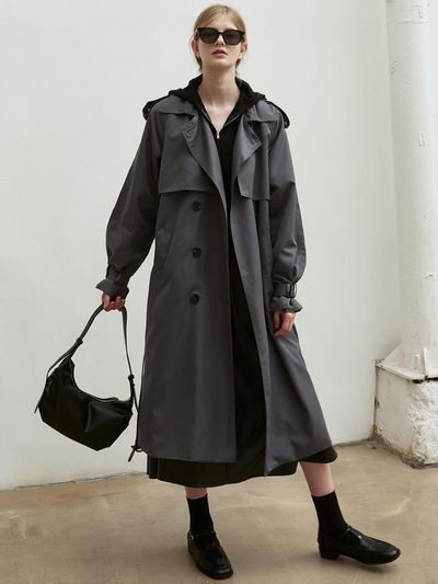 NICK&NICOLE Oversized Double Trench Coat (Charcoal)