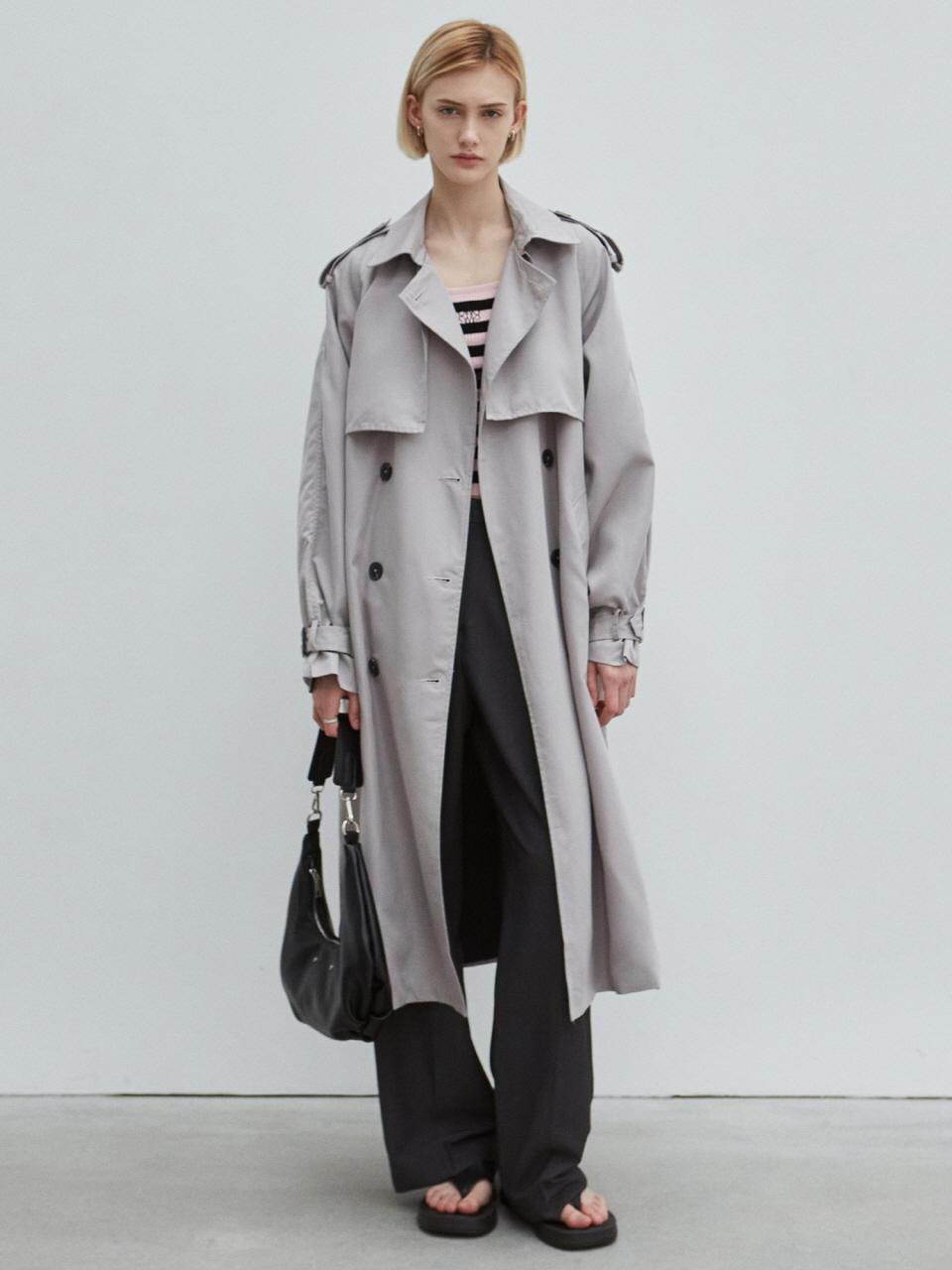 NICK&NICOLE Oversized Double Trench Coat (Gray)