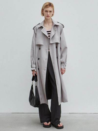 NICK&NICOLE Oversized Double Trench Coat (Gray)