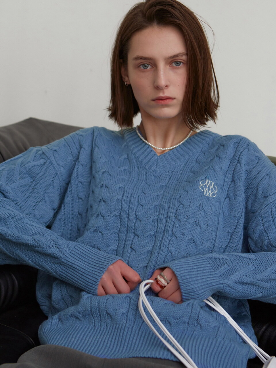 NICK&NICOLE Oversized V Neck Knit Top (Blue)
