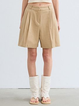 NICK&NICOLE Pintuck High-Density Cotton Bermuda Pants [Beige]
