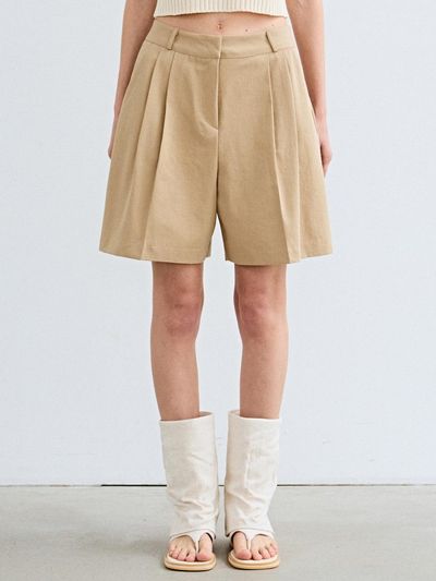 NICK&NICOLE Pintuck High-Density Cotton Bermuda Pants [Beige]