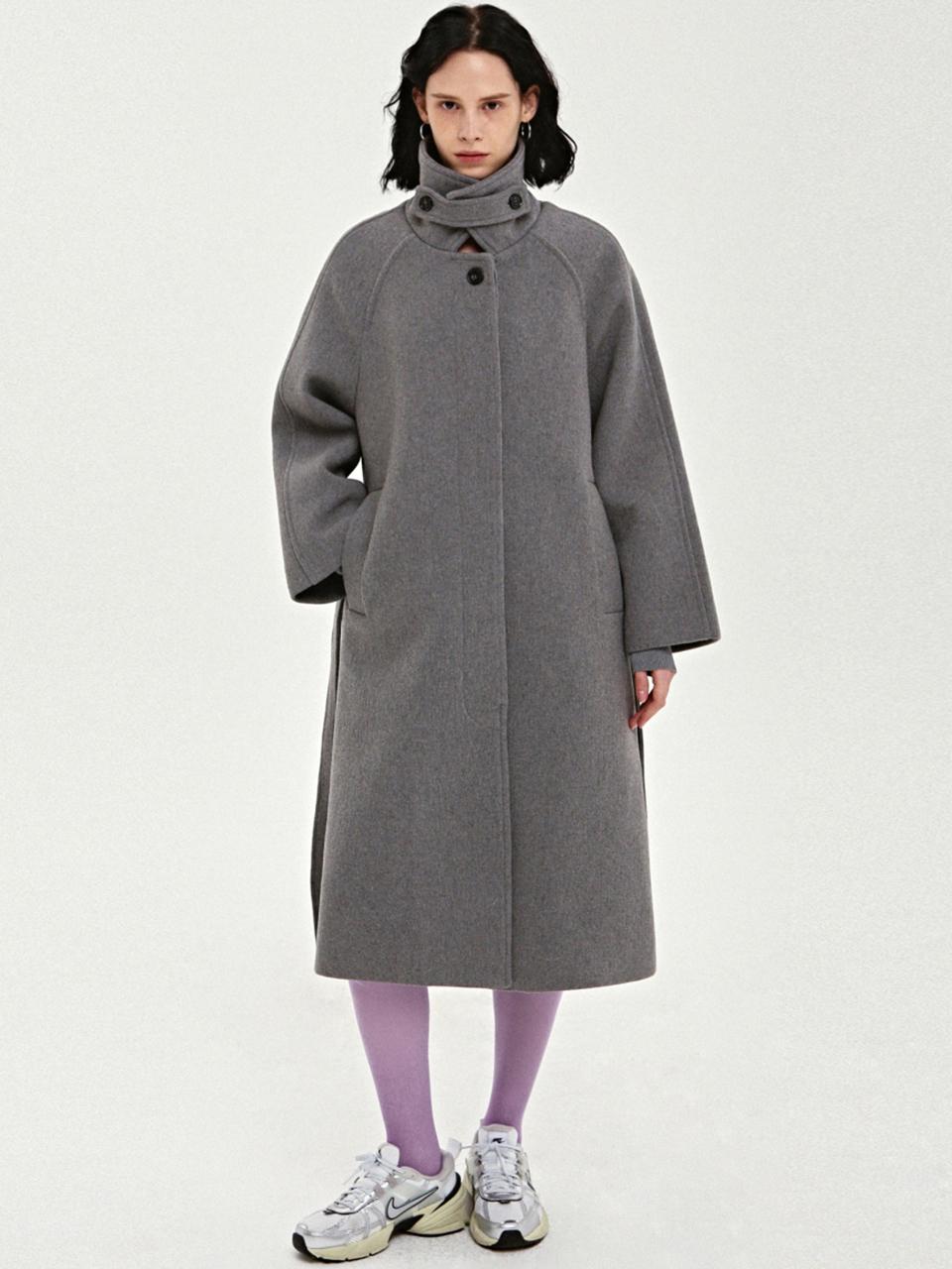 NICK&NICOLE Raglan Balmacaan Long Coat [Charcoal]