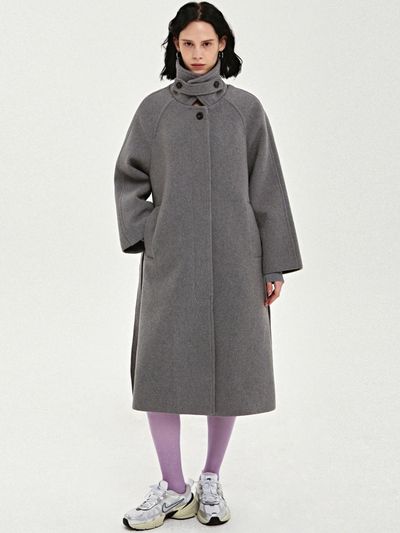 NICK&NICOLE Raglan Balmacaan Long Coat [Charcoal]