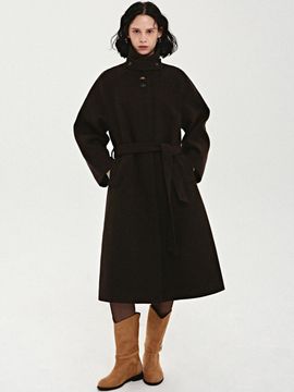 NICK&NICOLE Raglan Balmacaan Long Wool Blend Coat [Brown]