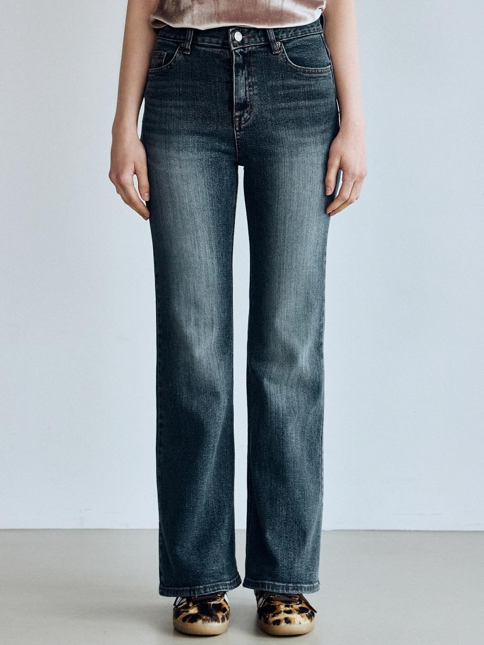 NICK&NICOLE Relaxed Semi Boot Cut Cotton Denim Pants [Dark Blue]