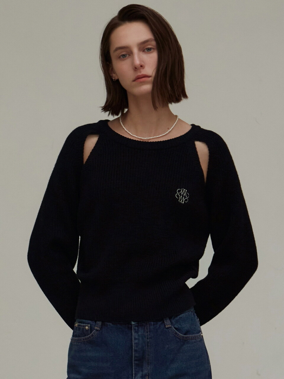 NICK&NICOLE Ribbed Cut Out Knit Top (Black)