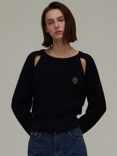 NICK&NICOLE Ribbed Cut Out Knit Top (Black)