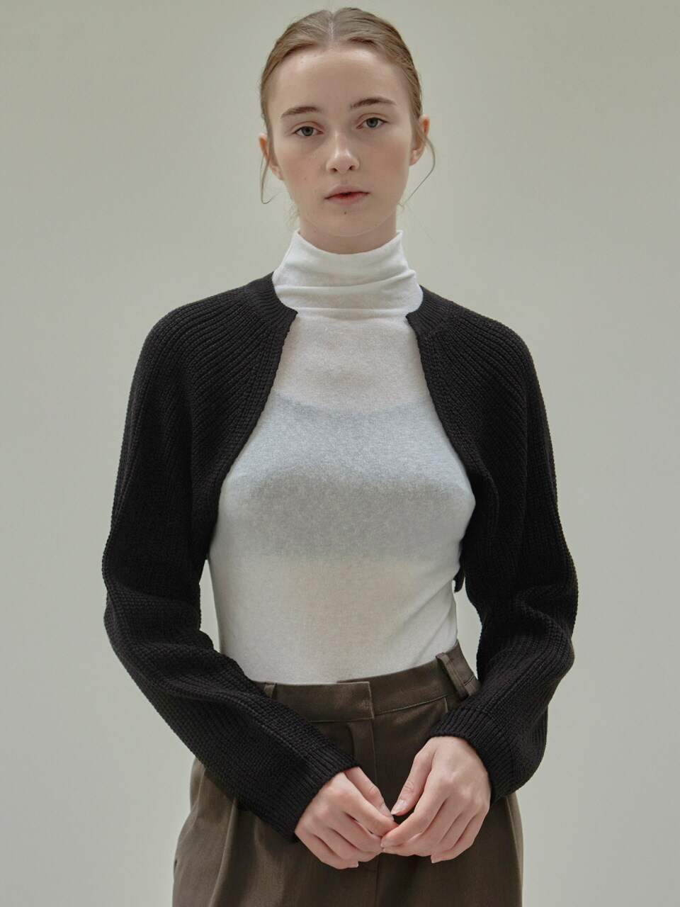NICK&NICOLE Ribbed Knit Bolero Top (Black)