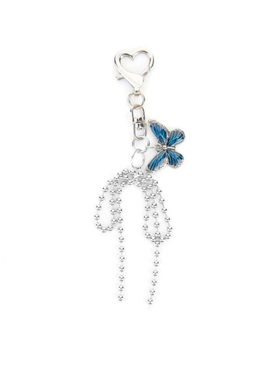 NICK&NICOLE Ribbon Metal Butterfly Keyring [Blue Silver]