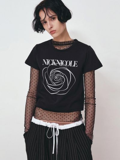 NICK&NICOLE ROSE SIGNATURE CROP TOP [BLACK SILVER]
