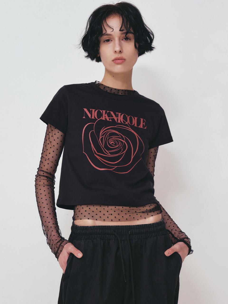 NICK&NICOLE ROSE SIGNATURE CROP TOP [BLACK/BURGUNDY]