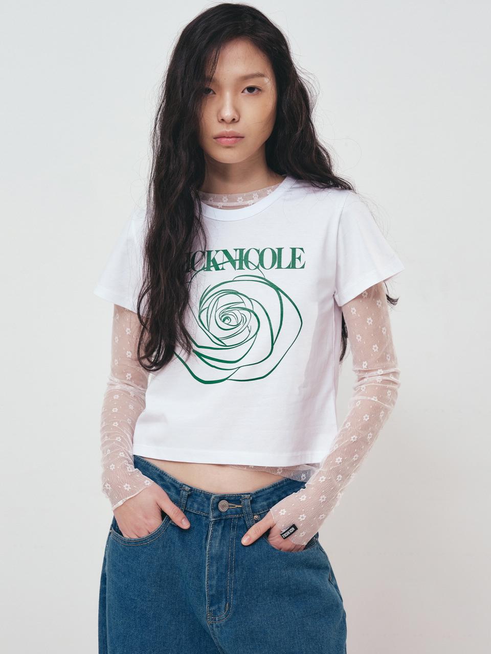 NICK&NICOLE ROSE SIGNATURE CROP TOP T-SHIRT [WHITE GREEN]