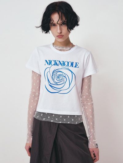 NICK&NICOLE ROSE SIGNATURE CROP TOP [WHITE BLUE]