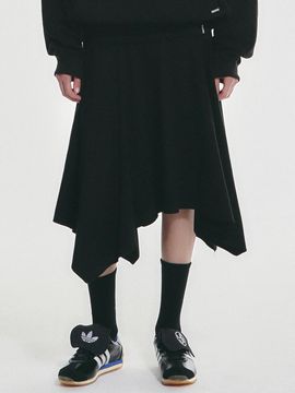 NICK&NICOLE Shirring Flare Midi Skirt [Black]
