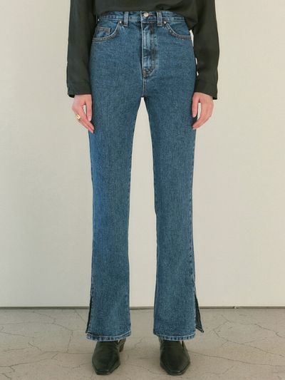 NICK&NICOLE Side Slit Boots-cut Jeans_Blue