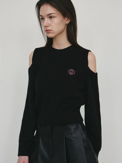 NICK&NICOLE Signature Cut Out Crew Neck Knit_Black