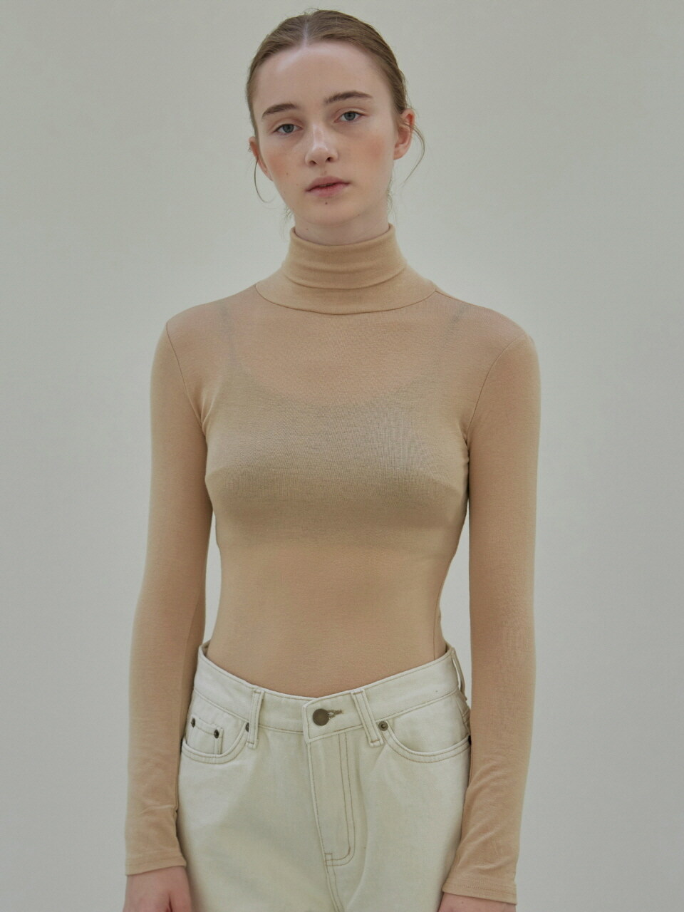 NICK&NICOLE Soft Turtleneck Knit Top (Beige)
