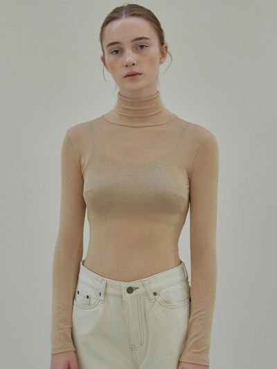 NICK&NICOLE Soft Turtleneck Knit Top (Beige)