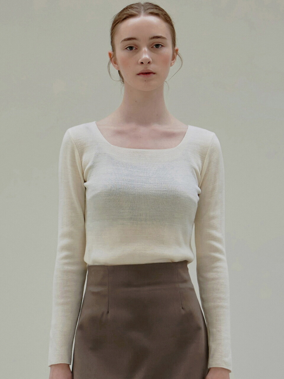 NICK&NICOLE Square Neck Knit Top (Cream)