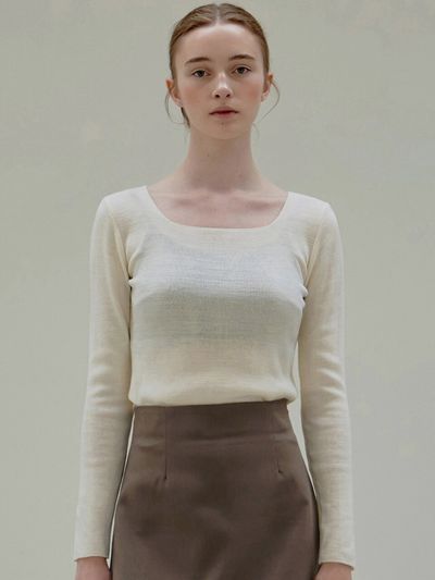 NICK&NICOLE Square Neck Knit Top (Cream)