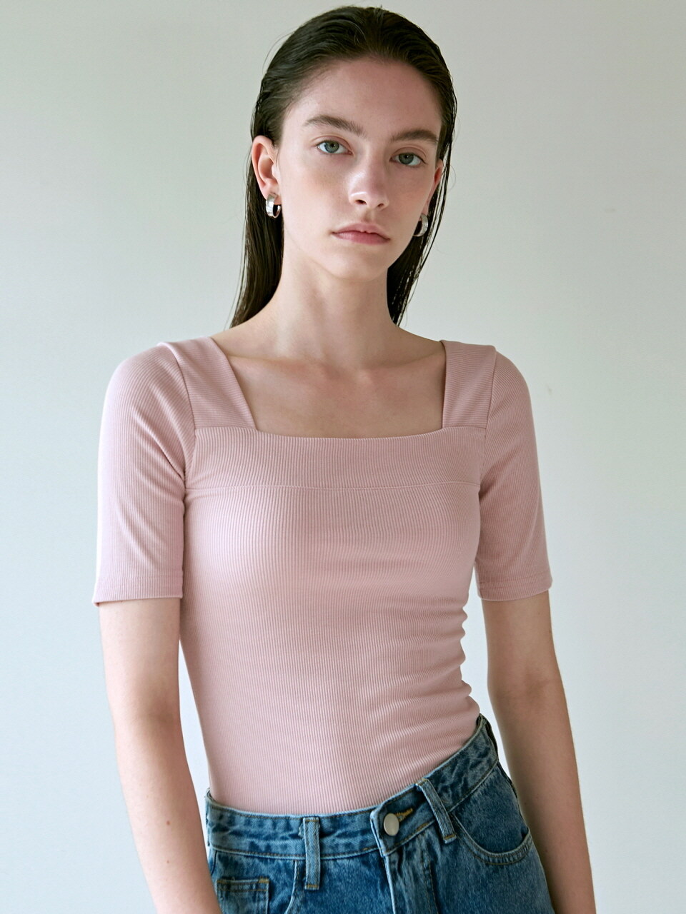 NICK&NICOLE SQUARE NECK SILM KNIT_PINK