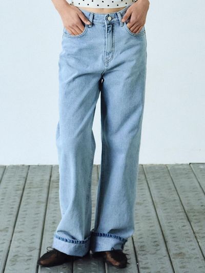 NICK&NICOLE Straight Washing Cotton Denim Pants [Light Blue]