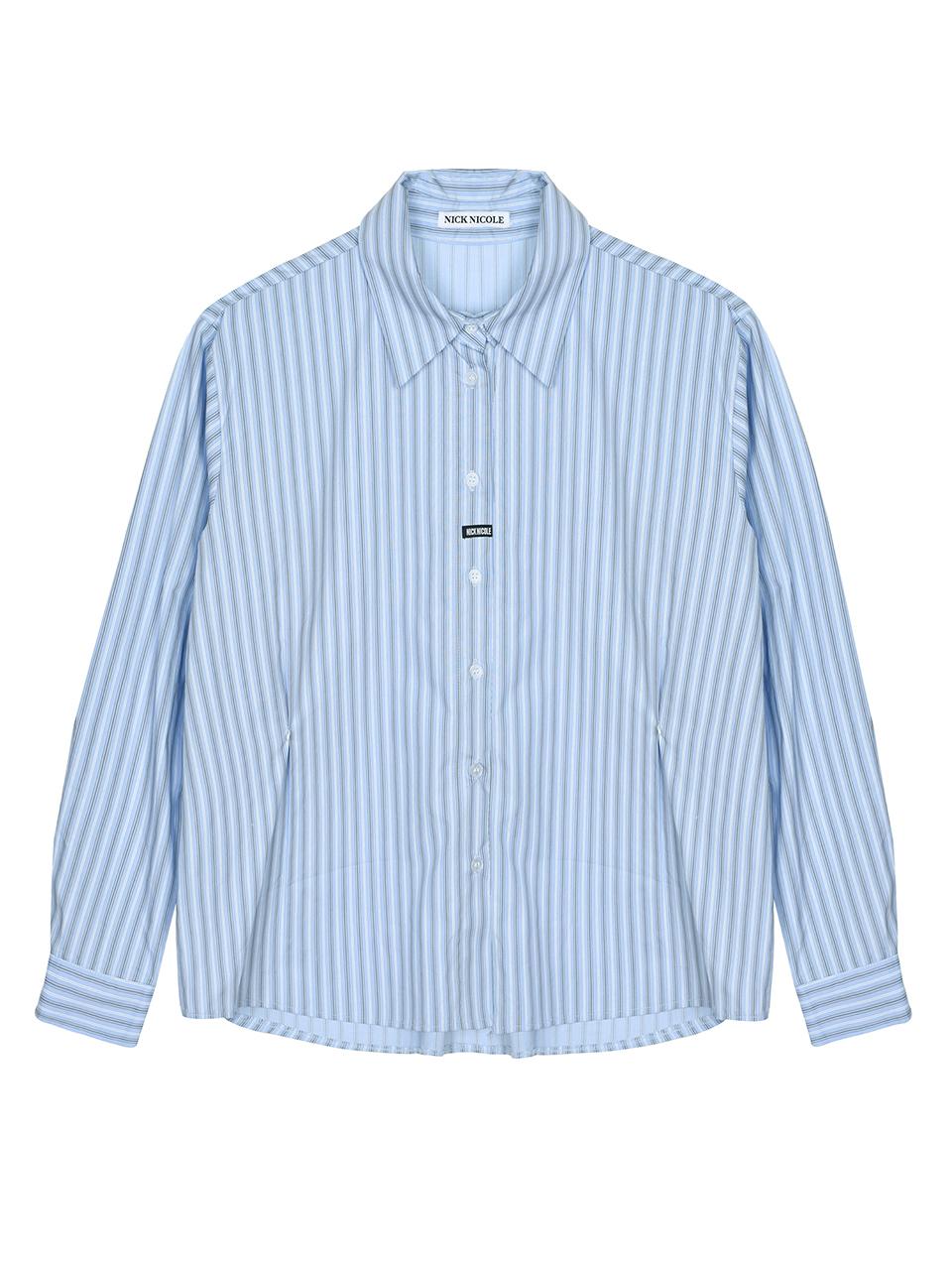 NICK&NICOLE Stripe Wrinkle Sleeve Cotton Shirt [Sky Blue]