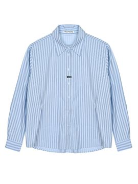 NICK&NICOLE Stripe Wrinkle Sleeve Cotton Shirt [Sky Blue]