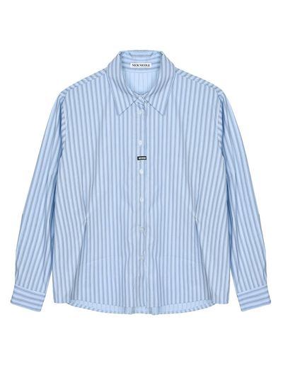 NICK&NICOLE Stripe Wrinkle Sleeve Cotton Shirt [Sky Blue]