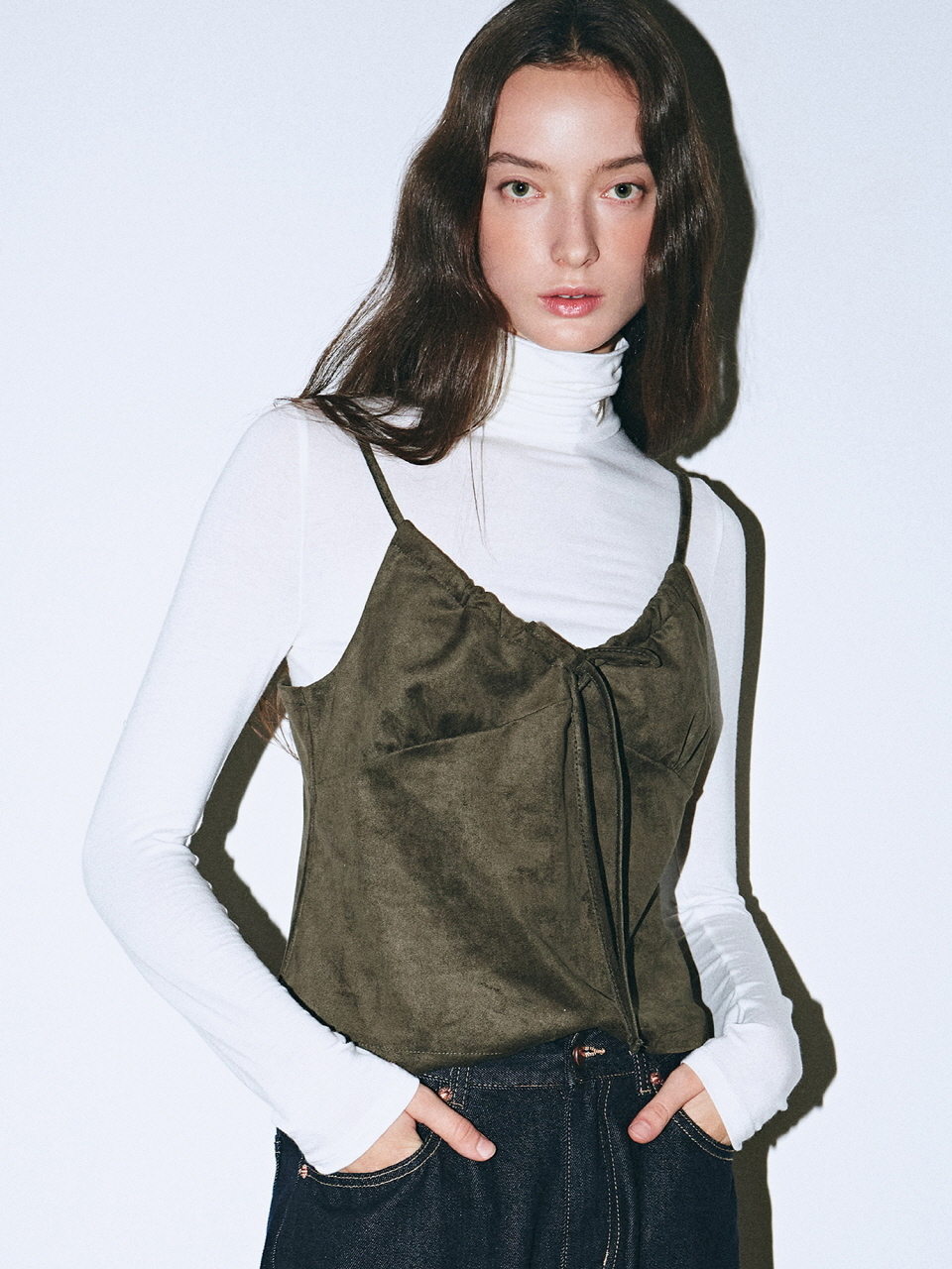 NICK&NICOLE Suede Bustier String Top_Khaki