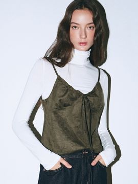 NICK&NICOLE Suede Bustier String Top_Khaki