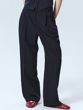 NICK&NICOLE TAILORED STRIPE PINTUCK SLACKS [NAVY]