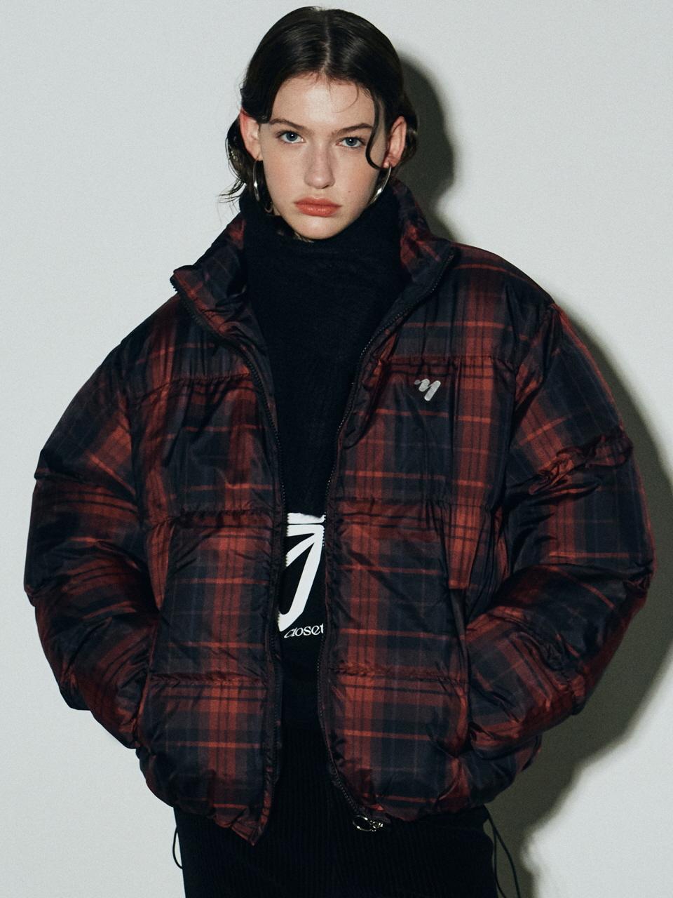 NICK&NICOLE Tartan Check Puffer Padding Jacket [Red]