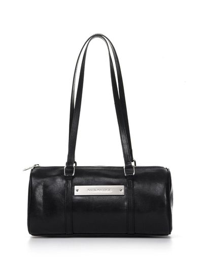 NICK&NICOLE VINTAGE LEATHER CRYSTAL BOSTON BAG [BLACK]
