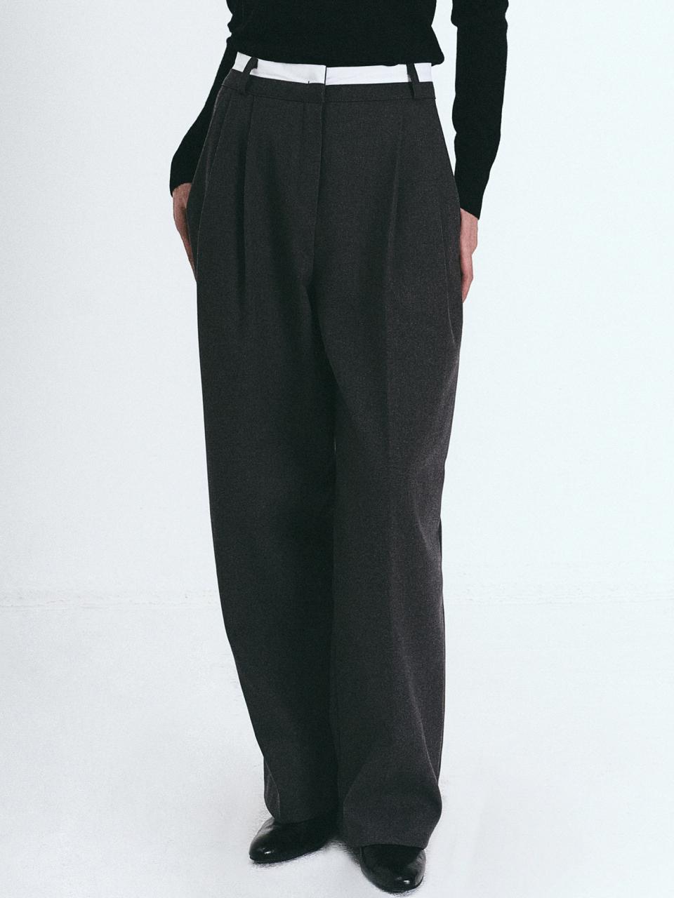 NICK&NICOLE Warm Double Banding Wide Leg Slacks [Charcoal]