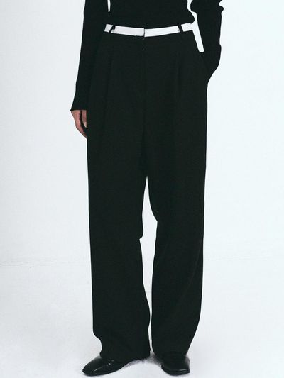 NICK&NICOLE Warm Double Waistband Wide-leg Slacks [Beige]