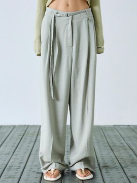NICK&NICOLE Wide Banding Belted Slacks [Gray]