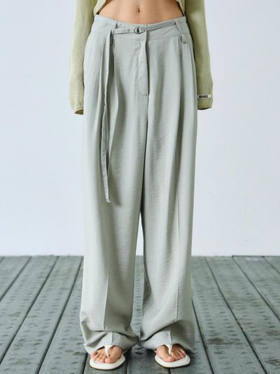 NICK&NICOLE Wide Banding Belted Slacks [Gray]