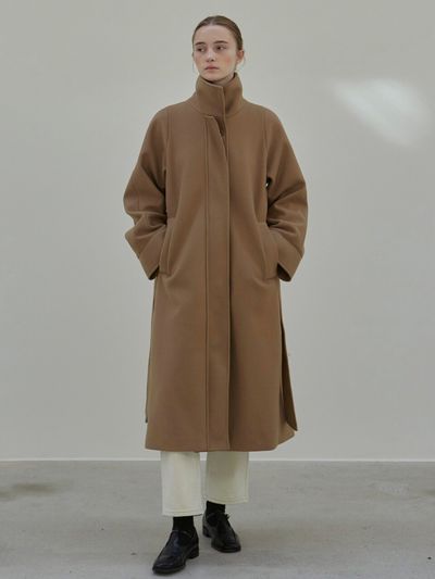 NICK&NICOLE Wide Collar Long Coat (Beige)