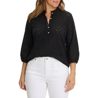 NIC+ZOE NIC+ZOE Eyelet Ruffle Neck Top