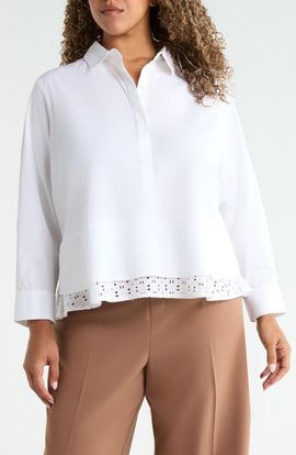 NIC+ZOE NIC+ZOE Eyelet Trim Stretch Cotton Popover Shirt