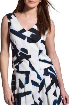 NIC+ZOE NIC+ZOE Iconic Letterpress Print Sleeveless V-Neck Knit Top