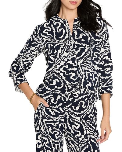 Nic+zoe Nic+Zoe Indigo Leaf Double Crepe Top