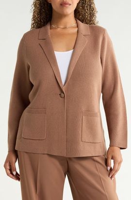NIC+ZOE NIC+ZOE Knit Cotton Blend Single Button Blazer