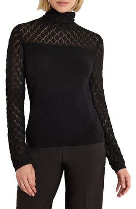 NIC+ZOE NIC+ZOE Knit Lace Funnel Neck Sweater