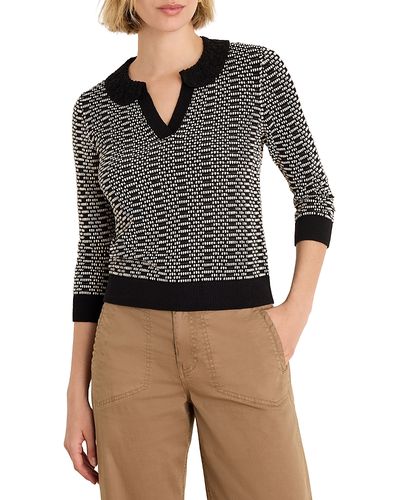 Nic+zoe Nic+Zoe Lace Collar Geometric Print Sweater