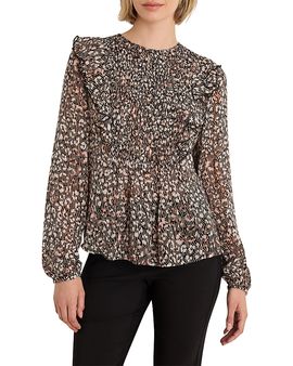 Nic+zoe Nic+Zoe Leo Georgette Smocked Ruffled Top