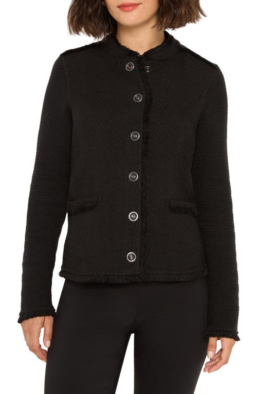 NIC+ZOE NIC+ZOE Military Fringe Mixed Knit Jacket