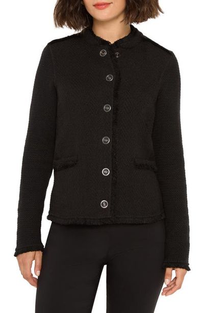 NIC+ZOE NIC+ZOE Military Fringe Mixed Knit Jacket